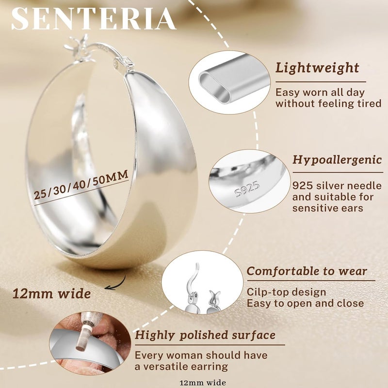 Senteria 12mm Wide Thick Hoop Earrings 925 Sterling Silver Hoop Earrings for Women Hypoallergenic 14K Real Gold Plated Hoops Large Earring Lightweight Chunky Hoops Earring for Women 25/30/40/50MM - Image 3
